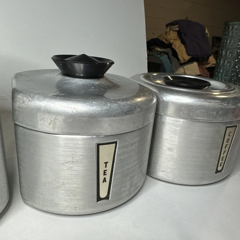 Vintage Set of (4) 1950s Kromex Aluminum Mid Century Canister Set Farm House